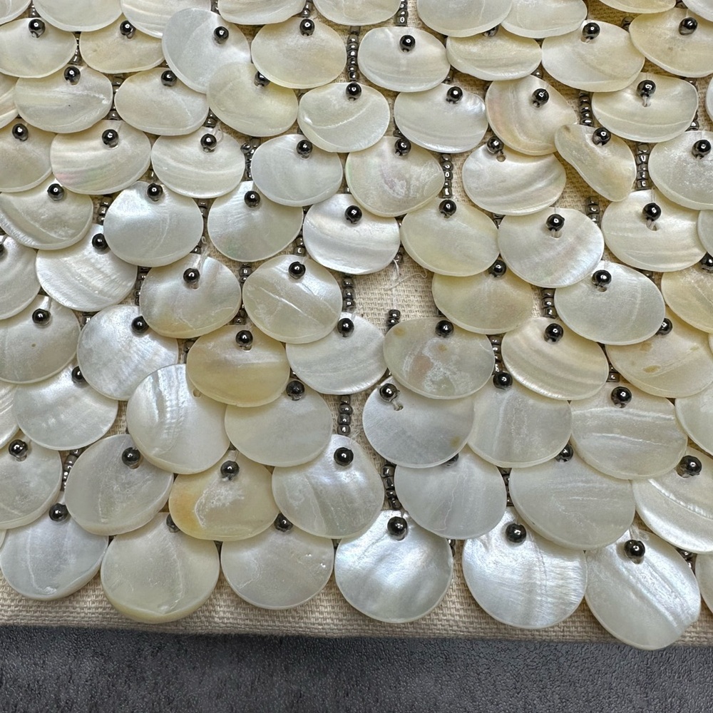 Antik Kraft Mother of Pearl Beaded Clutch –Ivory Shell‑Disc Evening Bag - Picture 7 of 7